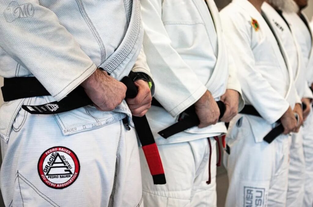 Black belt instructors at Pedro Sauer Academy stand together during an adult Brazilian Jiu-Jitsu class in Herndon, VA. - Pedro Sauer Academy - Pedro Sauer Academy Several Pedro Sauer Academy black belt instructors standing together during a Brazilian Jiu-Jitsu class in Herndon, VA.