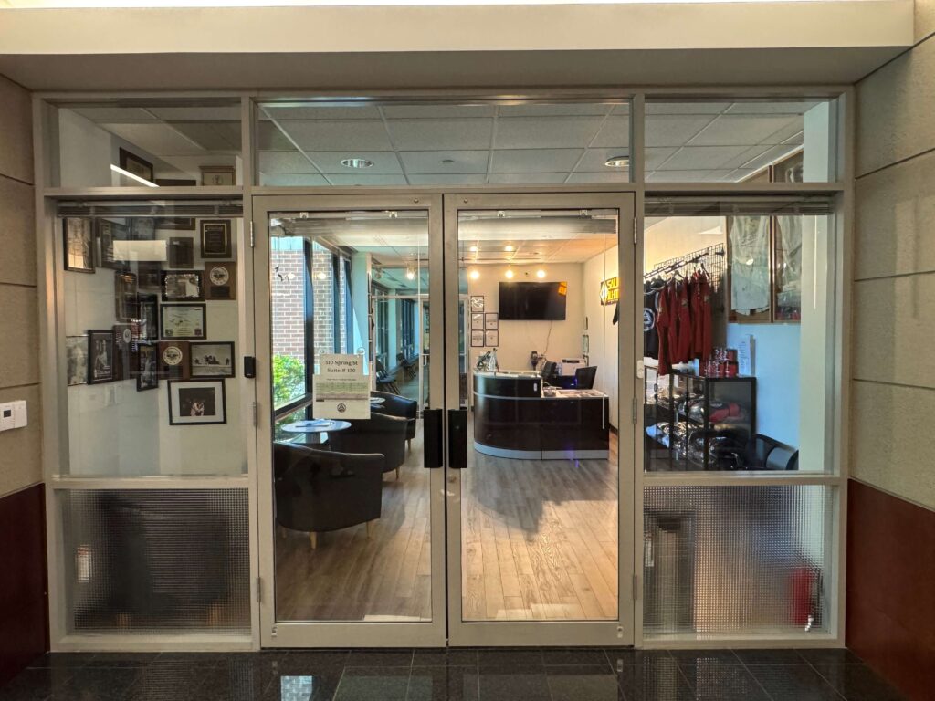 Pedro Sauer Academy: Gym Entrance and Check-In Area, Herndon VA. - Pedro Sauer Academy - Pedro Sauer Academy Entrance to Pedro Sauer Academy of Self-Defense, Suite 130, 510 Spring Street, Herndon VA 20170.